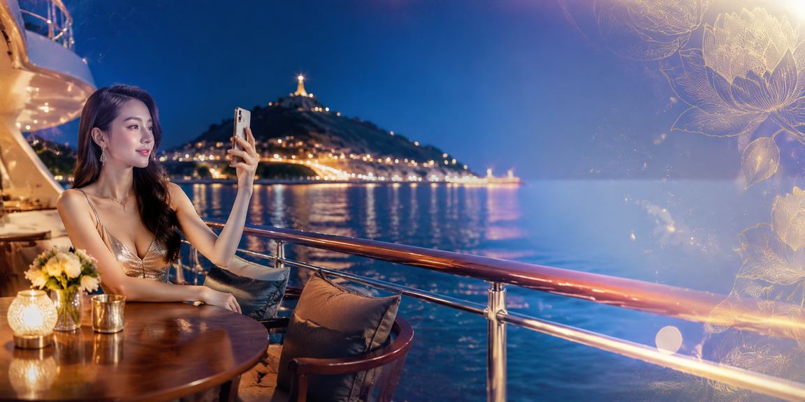 Thành viên VIP tại Vũng Tàu xem thông tin ưu đãi High Roller trên điện thoại bên bờ biển